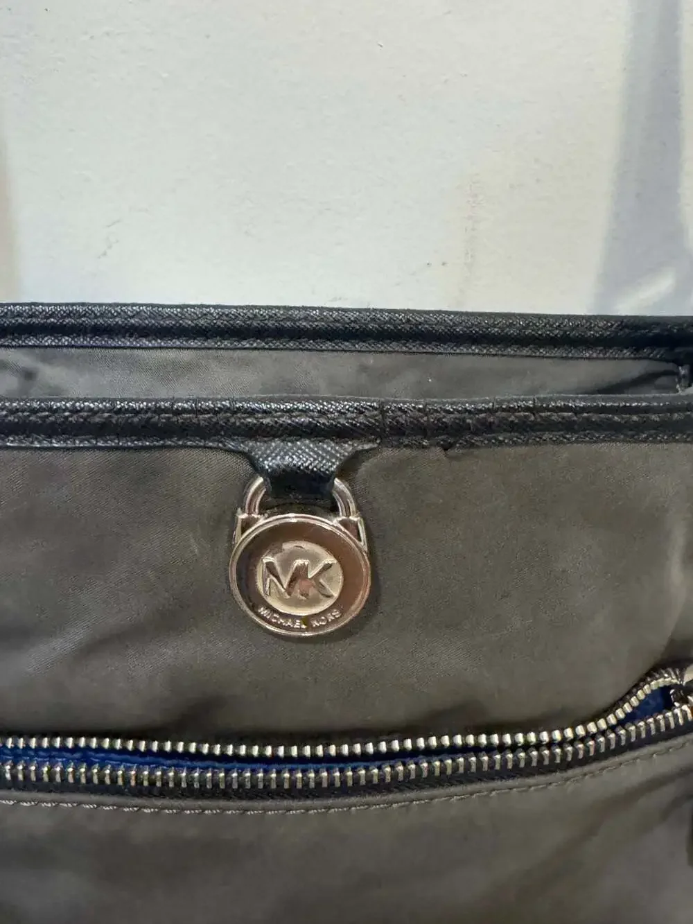 Michael Kors Kempton Nylon Crossbody Bag in Dark Gray Silver MK Lock Front Zip